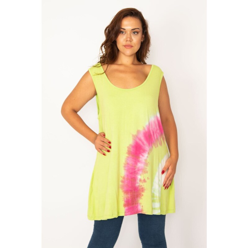 Şans Womens Plus Size Green Tie Dye Patterned Tunic 89874136
