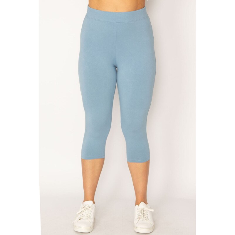 Şans Women's Plus Size Baby Blue Cotton Leggings Capri