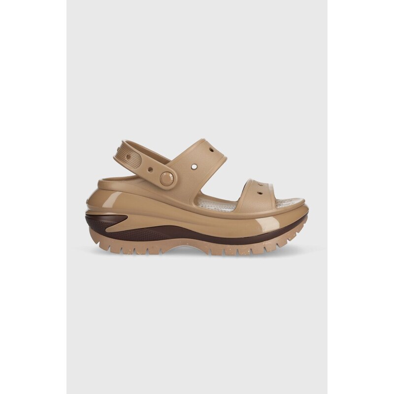 Pantofle Crocs Classic Mega Crush Sandal dámské, hnědá barva, na platformě, 207988