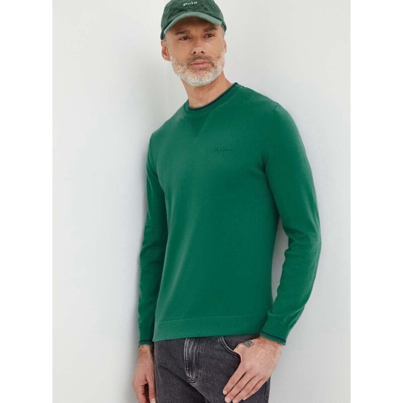 Bavlněný svetr Pepe Jeans Mike zelená barva, lehký