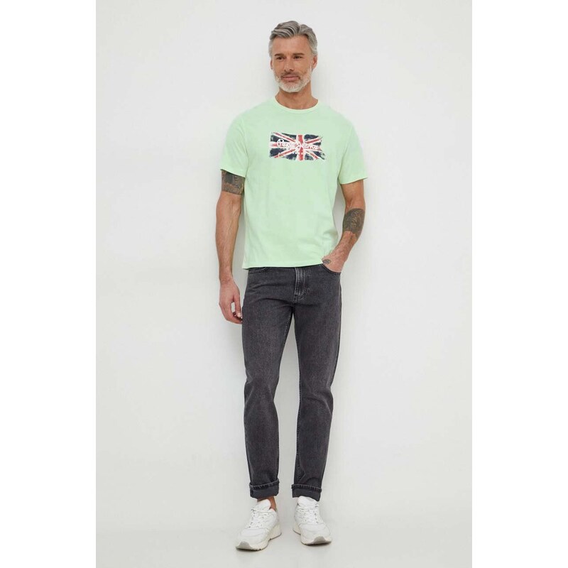 Bavlněné tričko Pepe Jeans Clag zelená barva, s potiskem
