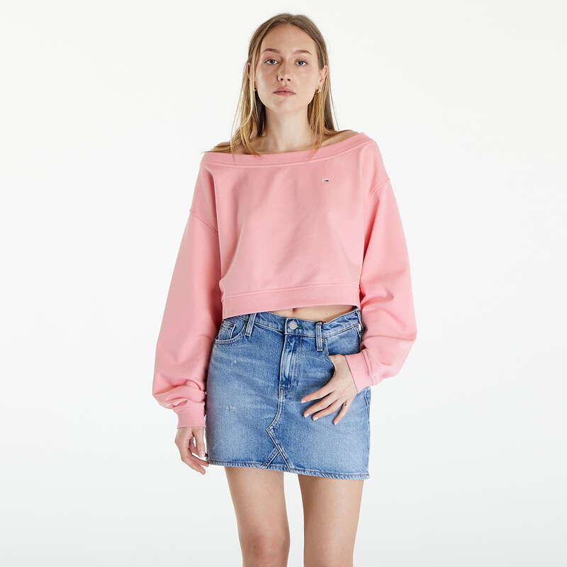 Tommy Hilfiger Dámská mikina Tommy Jeans Cropped Off Shoulder Sweatshirt Pink