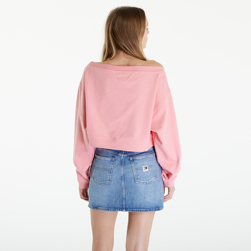 Tommy Hilfiger Dámská mikina Tommy Jeans Cropped Off Shoulder Sweatshirt Pink