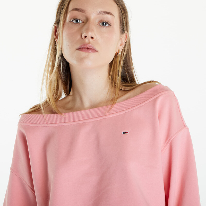 Tommy Hilfiger Dámská mikina Tommy Jeans Cropped Off Shoulder Sweatshirt Pink