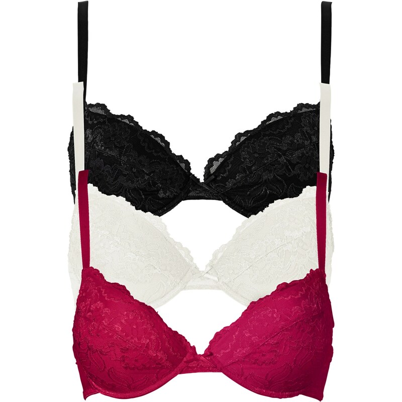 bonprix Push-up podprsenka s jemnou krajkou (3 ks v balení) růžová 76165553