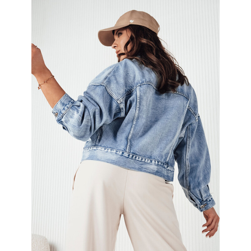 BASIC SVĚTLE MODRÁ OVERSIZE CROP DŽÍNOVÁ BUNDA COLINE Denim vzor