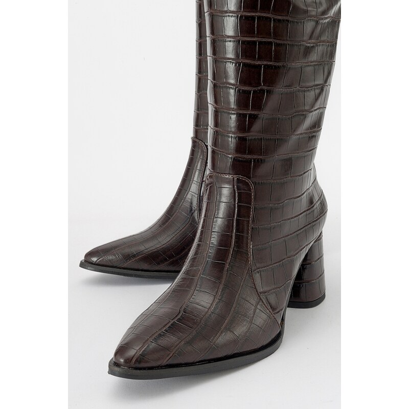 LuviShoes BELIS Women's Brown Print Heeled Boots