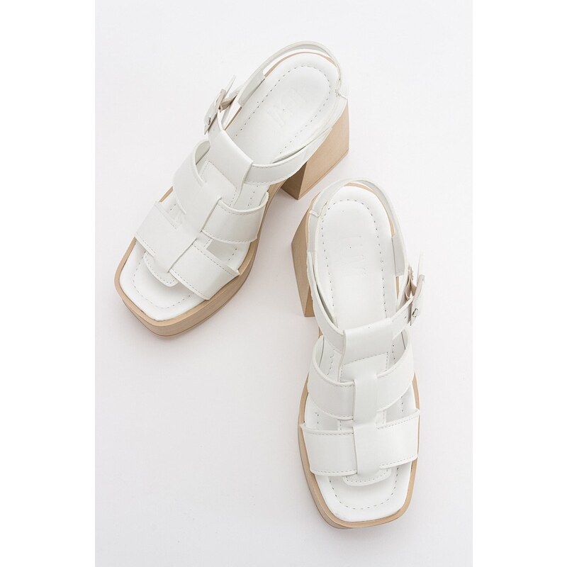 LuviShoes Prek Women's White Skin Heeled Sandals