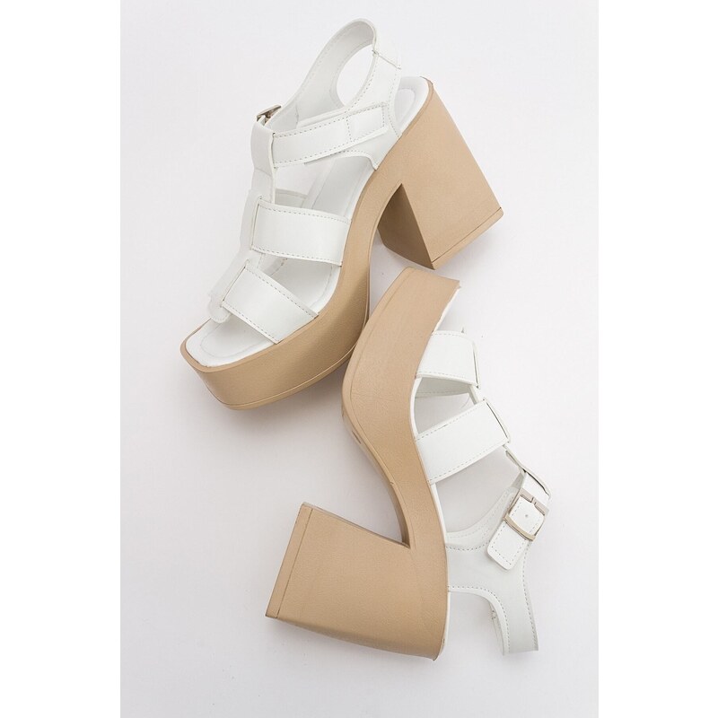 LuviShoes Prek Women's White Skin Heeled Sandals