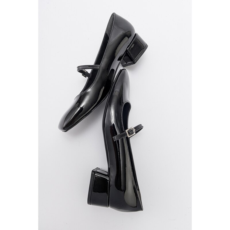 LuviShoes JOFF Black Patent Leather Women's Heeled Shoes