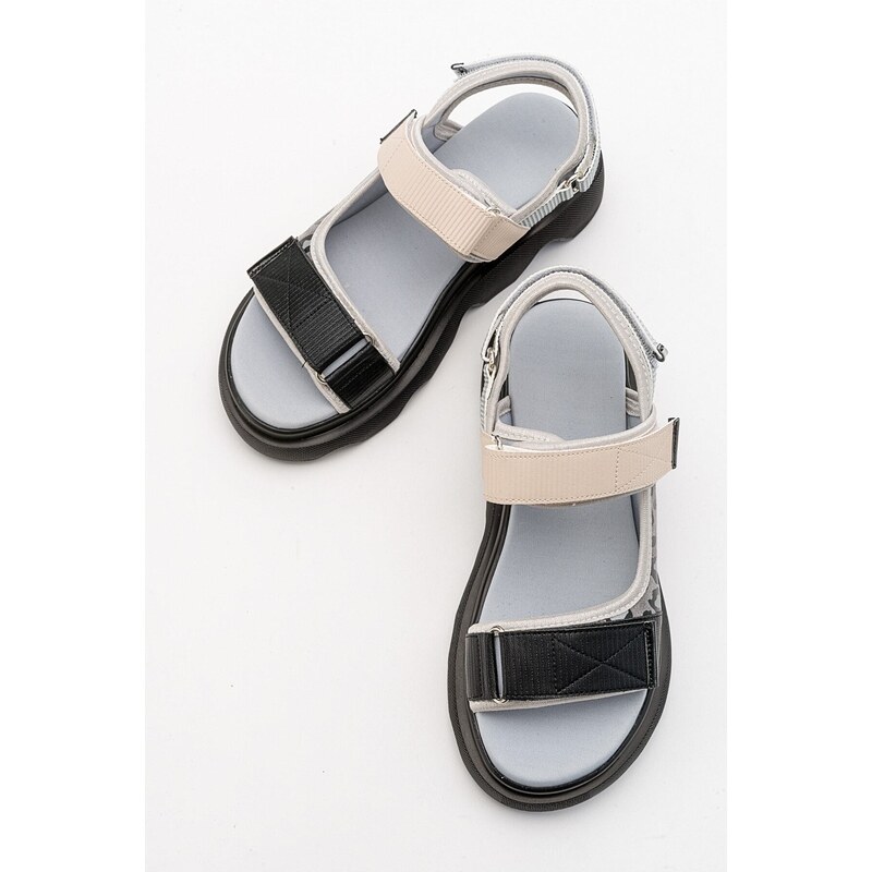 LuviShoes Tedy Black Gray Patterned Women's Sandals