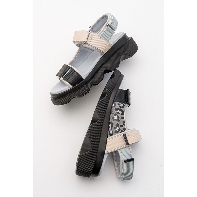 LuviShoes Tedy Black Gray Patterned Women's Sandals