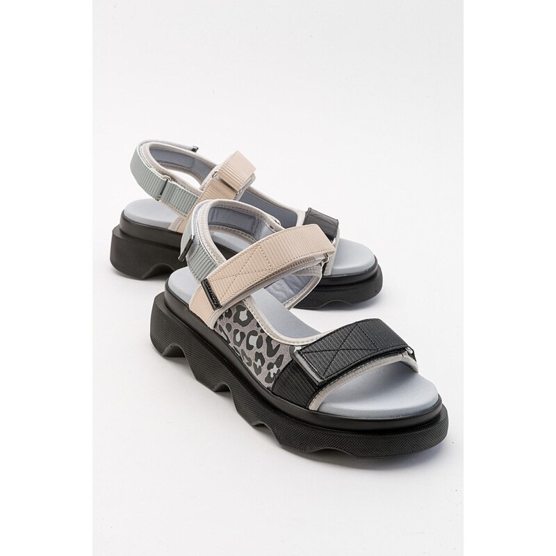 LuviShoes Tedy Black Gray Patterned Women's Sandals