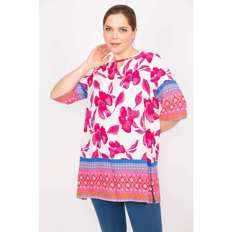 Şans Women's Fujya Large Size Woven Viscose Fabric Water Patterned Tunic