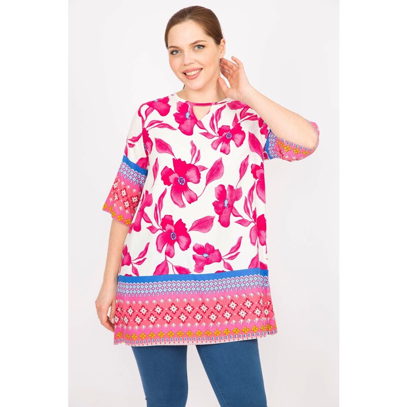 Şans Women's Fujya Large Size Woven Viscose Fabric Water Patterned Tunic