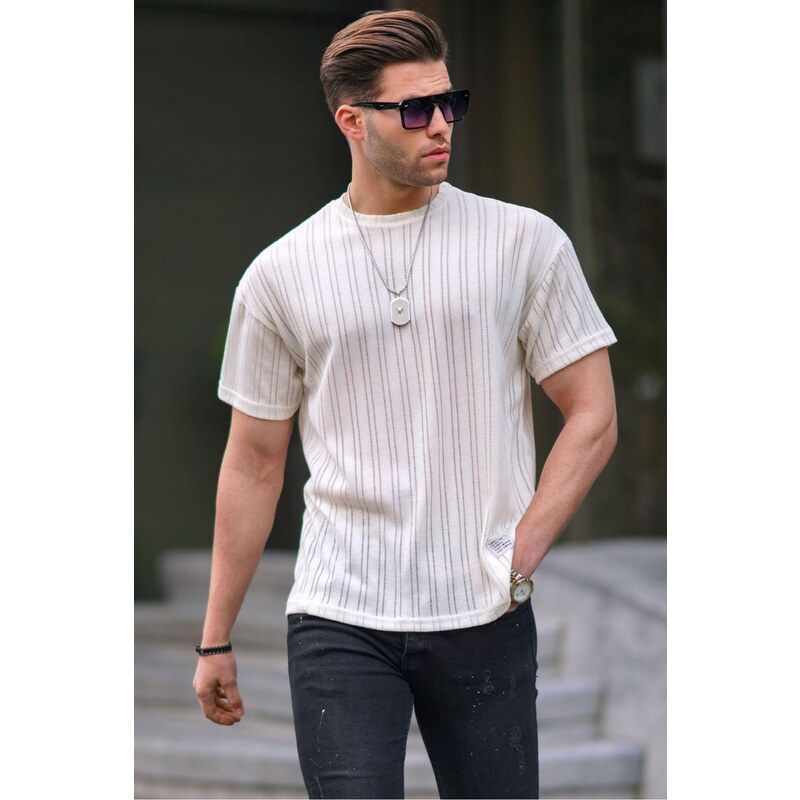 Madmext Ecru Oversize Crew Neck Men's T-Shirt 6179