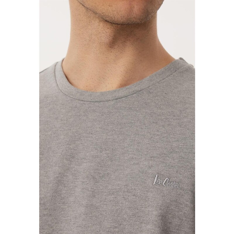 Lee Cooper Twingos 5 Men's Pique O Neck T-Shirt Gray Melange