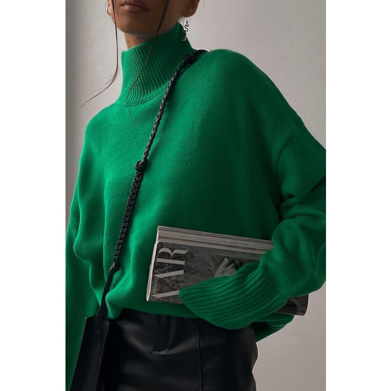 Madmext Mad Girls Green Turtleneck Sweater