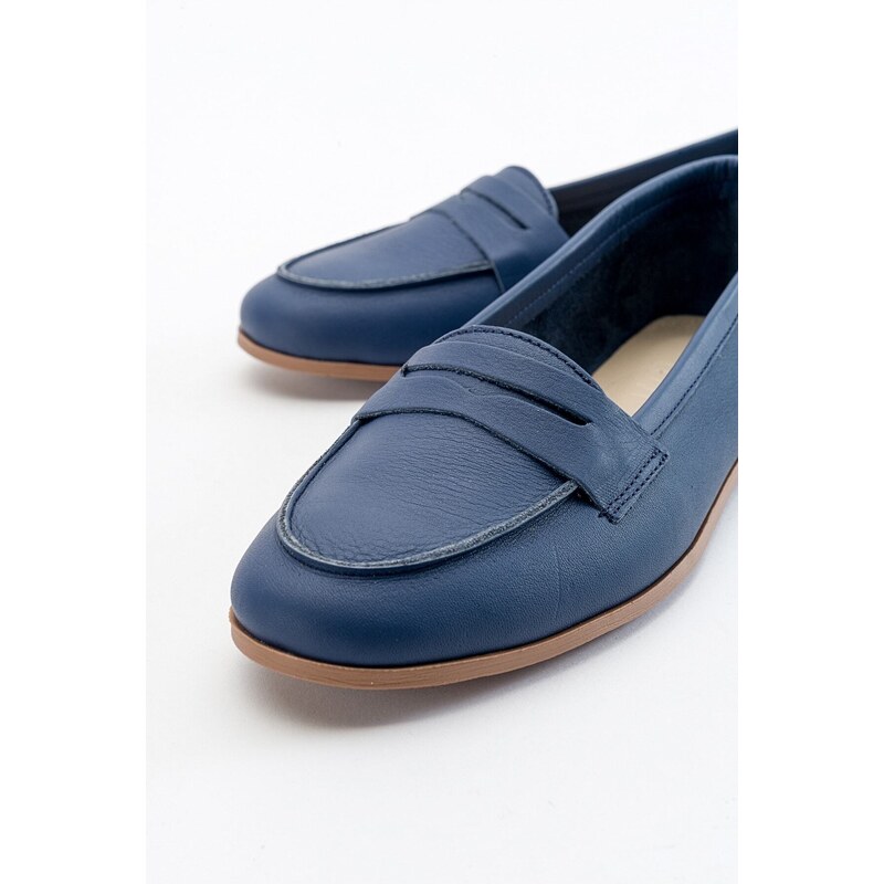 LuviShoes F02 Women's Navy Blue Skin Flat Shoes