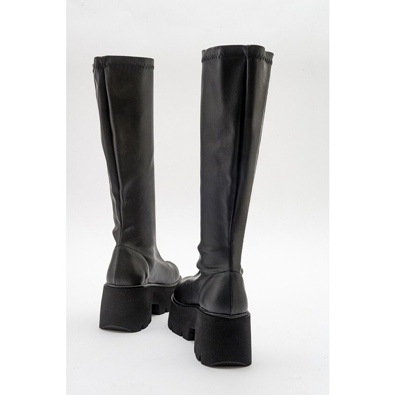 LuviShoes AMARONTE Black Stretch Thick Sole Women's Boots