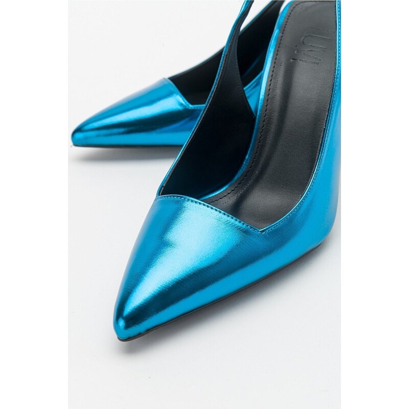 LuviShoes Ferry Blue Metallic Women's Heeled Shoes