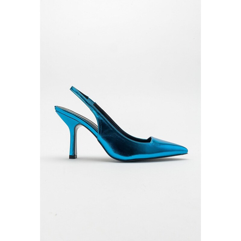 LuviShoes Ferry Blue Metallic Women's Heeled Shoes