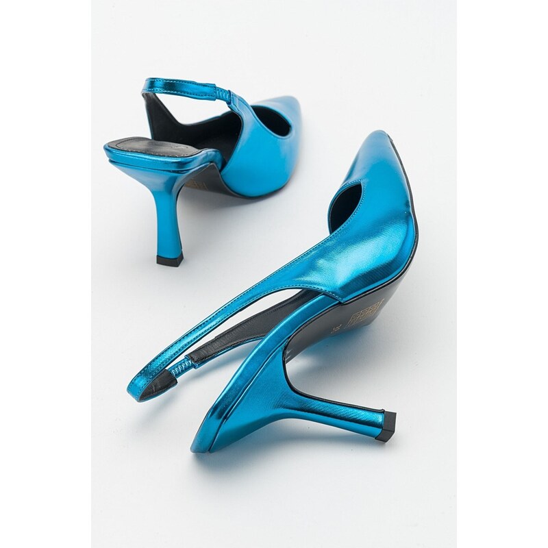 LuviShoes Ferry Blue Metallic Women's Heeled Shoes