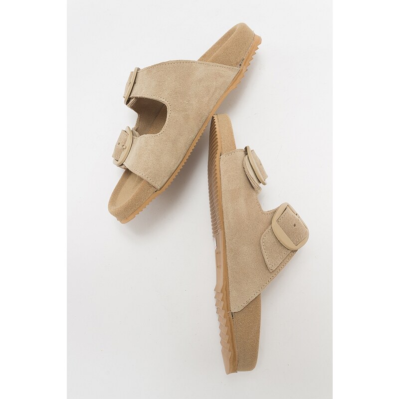 LuviShoes CHAMB Beige Suede Genuine Leather Women's Slippers