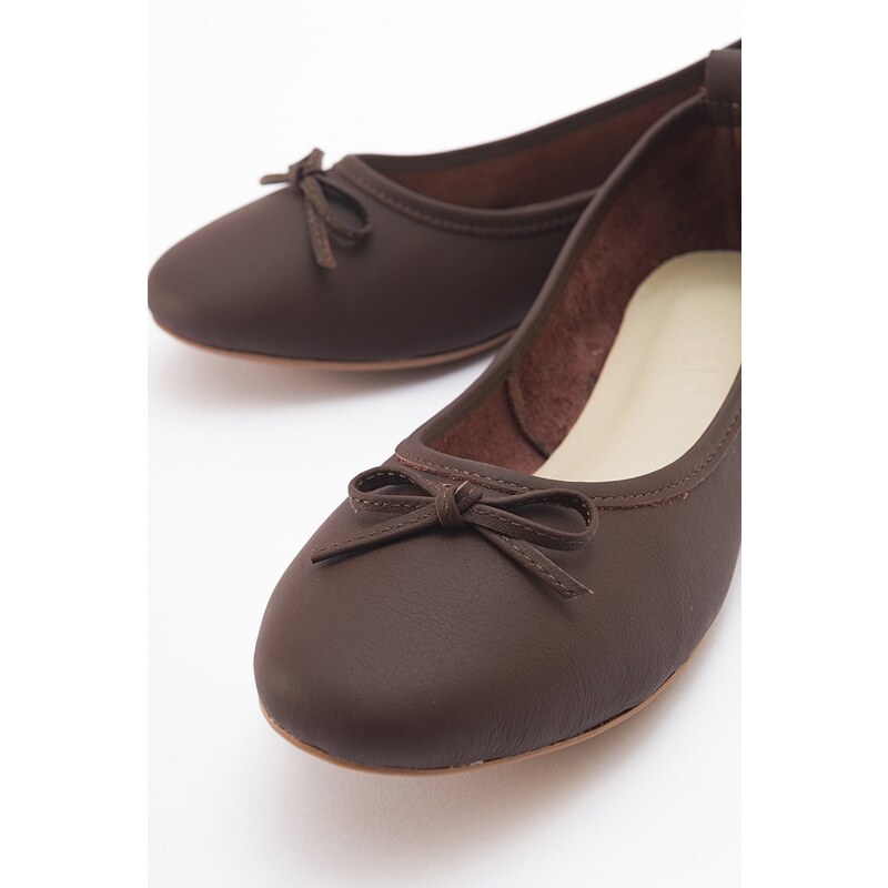 LuviShoes 01 Brown Skin Genuine Leather Women's Flat Shoes.