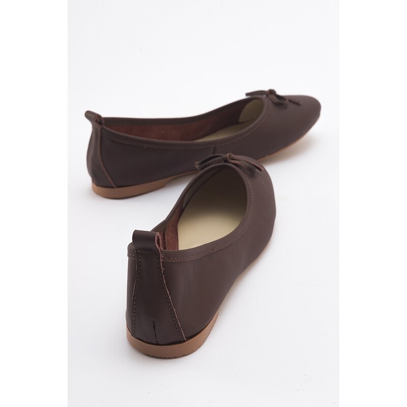 LuviShoes 01 Brown Skin Genuine Leather Women's Flat Shoes.