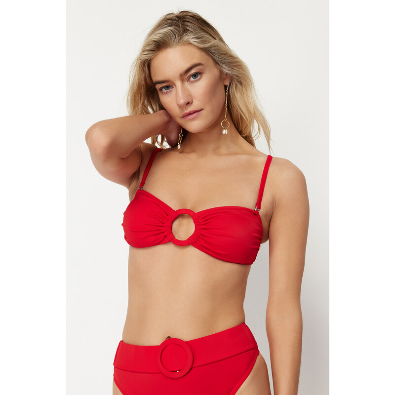 Trendyol Red Strapless Accessory Bikini Top