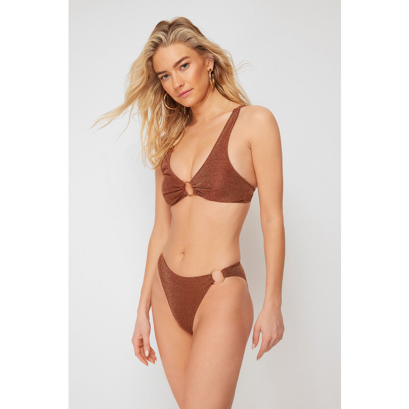 Trendyol Glitter Regular Bikini Bottom with Brown Accessories