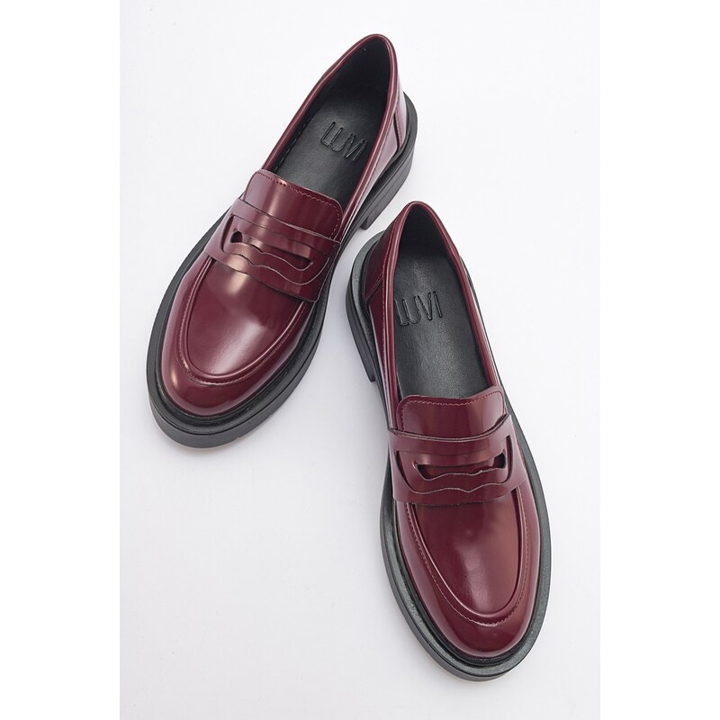 LuviShoes NONTE Women's Burgundy Spread Loafers