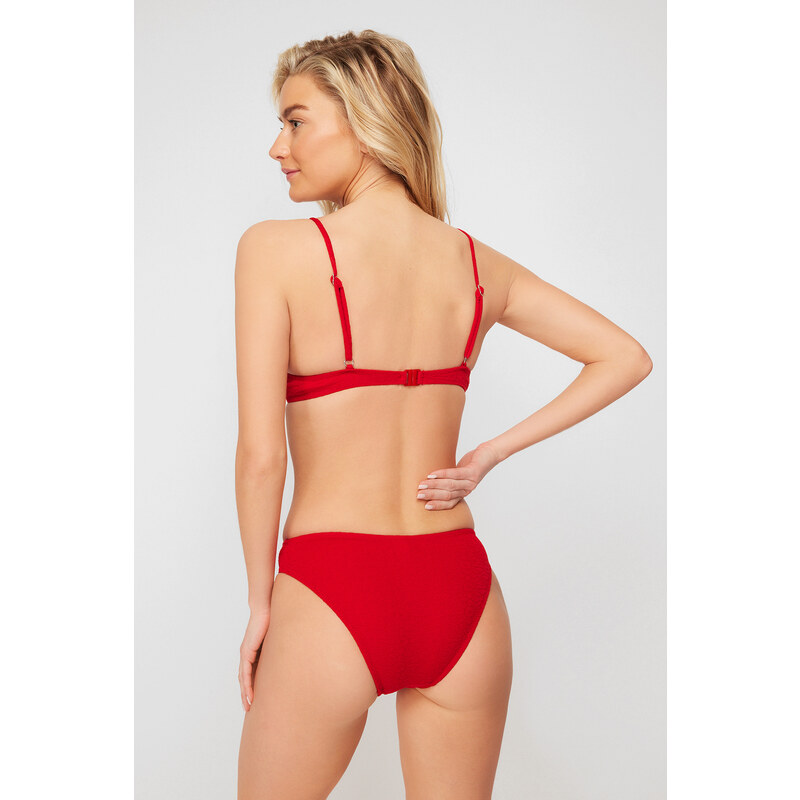 Trendyol Red Balconette Textured Bikini Top