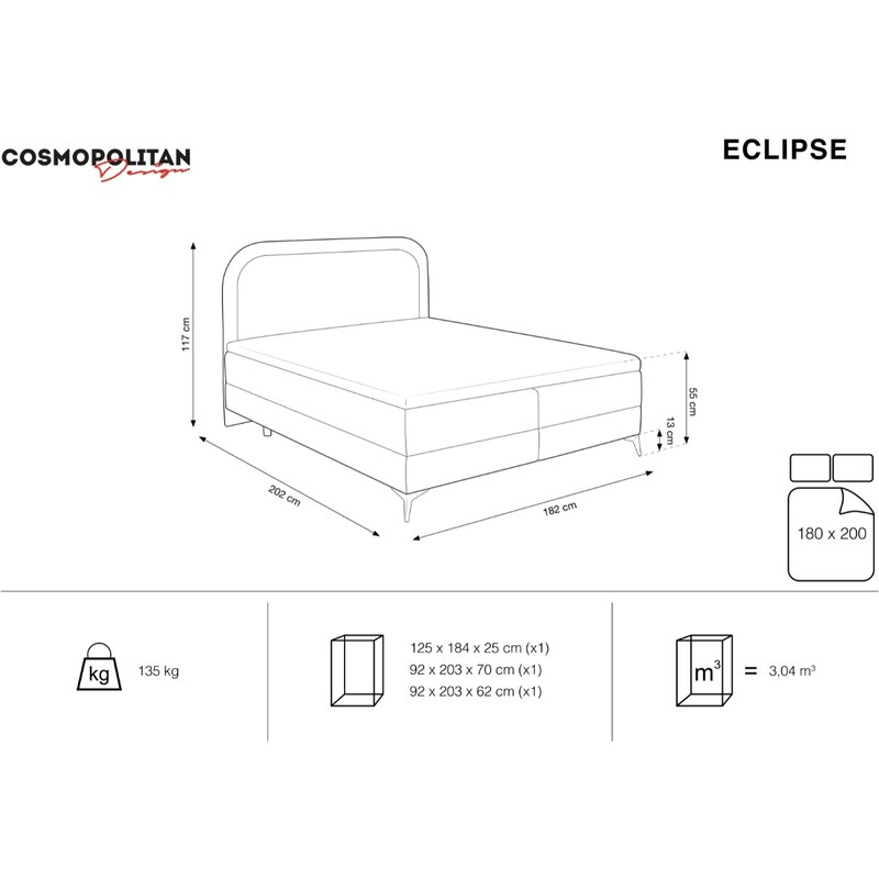 Červená čalouněná dvoulůžková postel boxspring Cosmopolitan Design Eclipse 180 x 200 cm