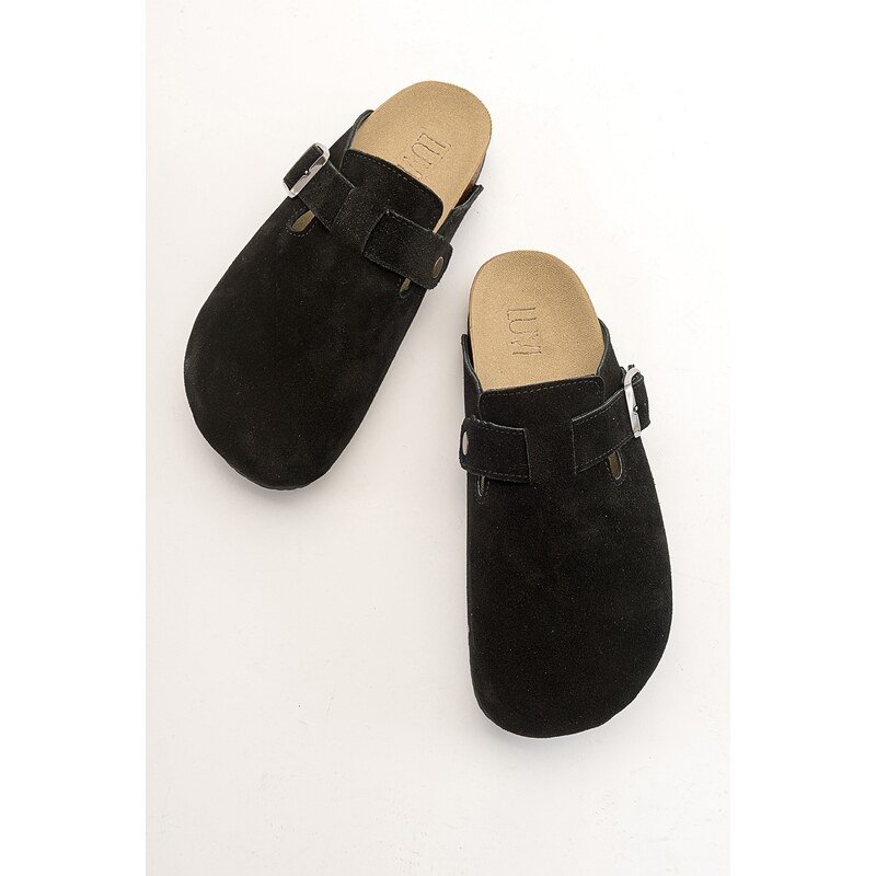 LuviShoes GONS Black Women's Suede Leather Slippers