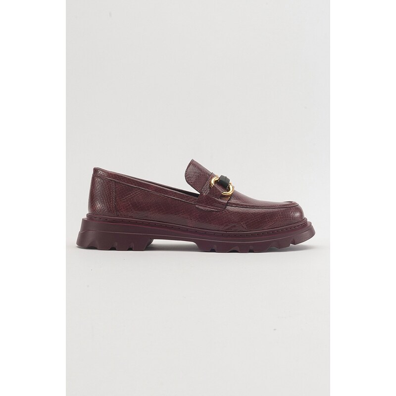 LuviShoes FRAS Women's Claret Red Patterned Loafers