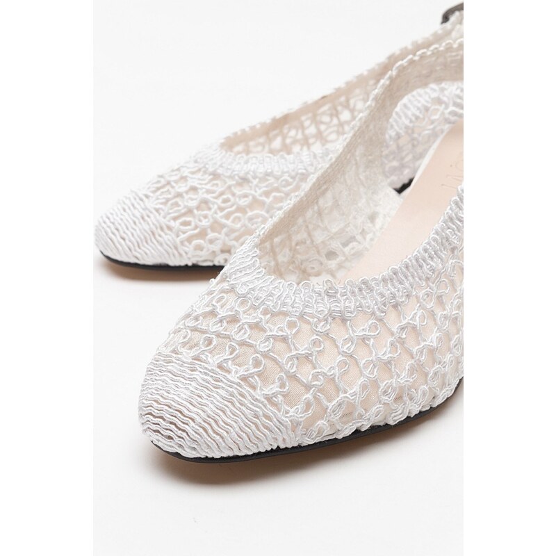 LuviShoes LOPA Women's White Knitted Heeled Shoes