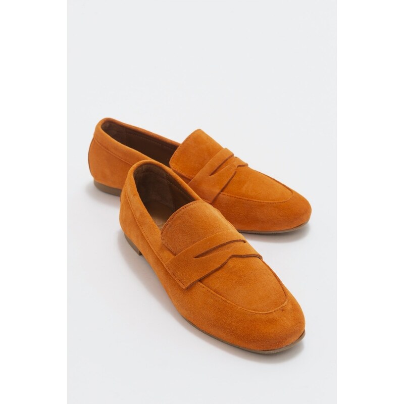 LuviShoes Verus Orange Suede Genuine Leather Women's Loafers.