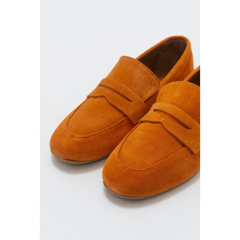 LuviShoes Verus Orange Suede Genuine Leather Women's Loafers.