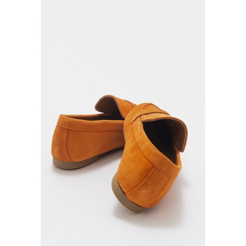 LuviShoes Verus Orange Suede Genuine Leather Women's Loafers.