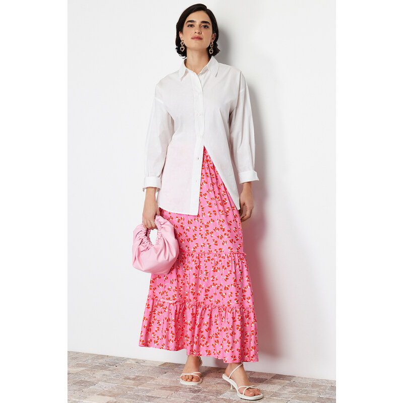 Trendyol Pink Floral Patterned Woven Skirt