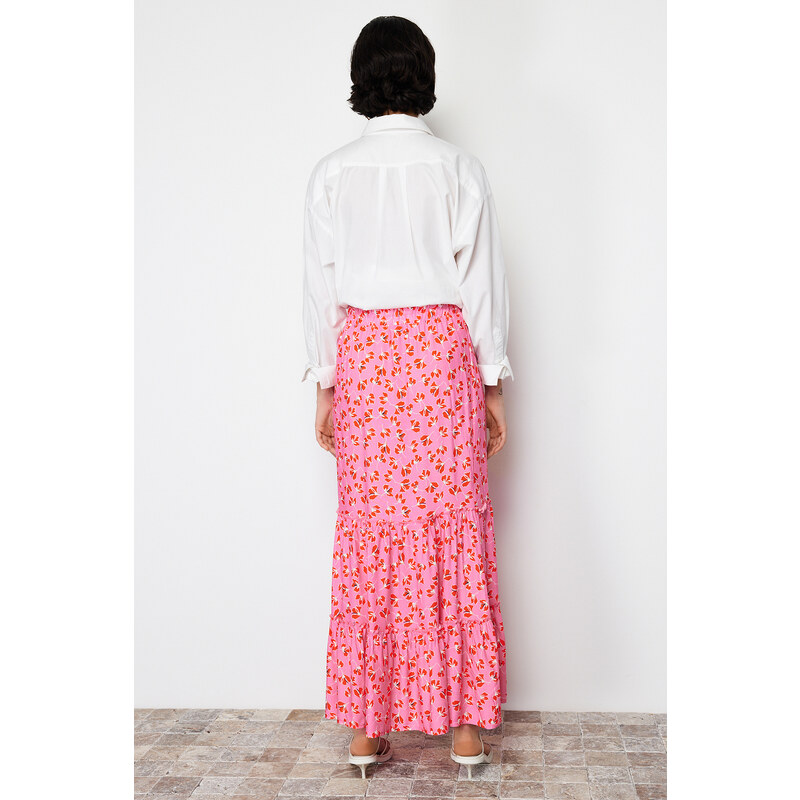 Trendyol Pink Floral Patterned Woven Skirt