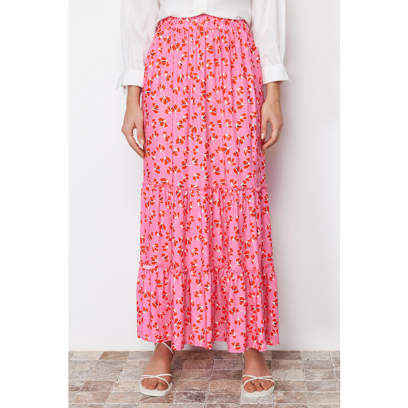 Trendyol Pink Floral Patterned Woven Skirt