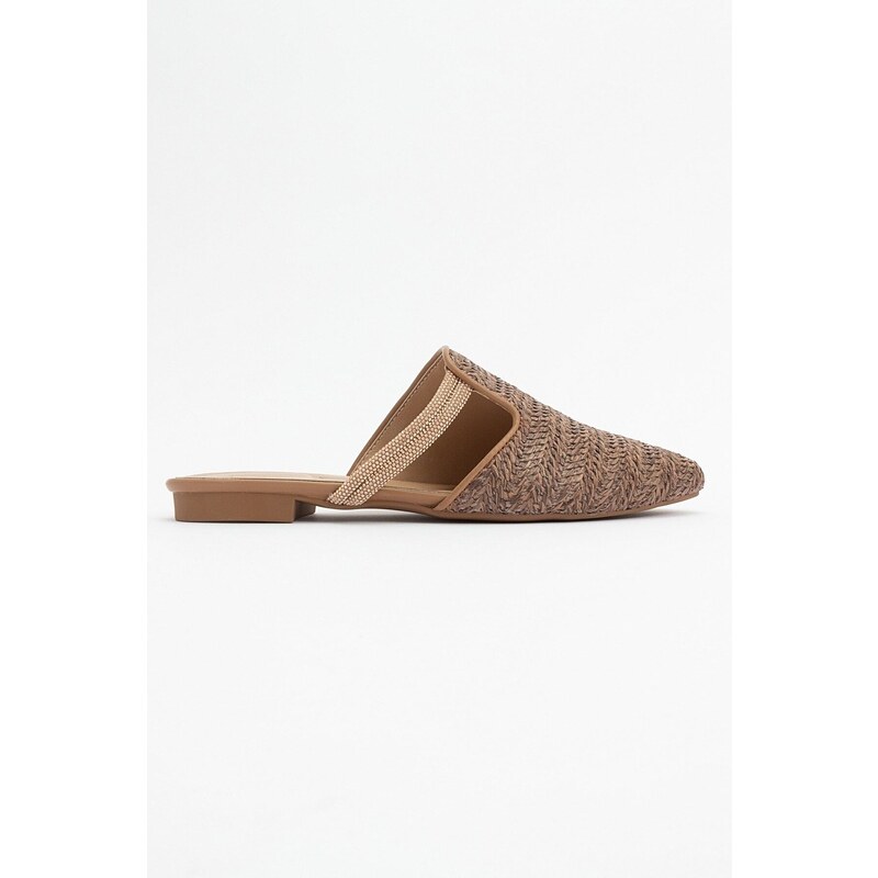 LuviShoes PESA Brown Women's Slippers with Straw Stones