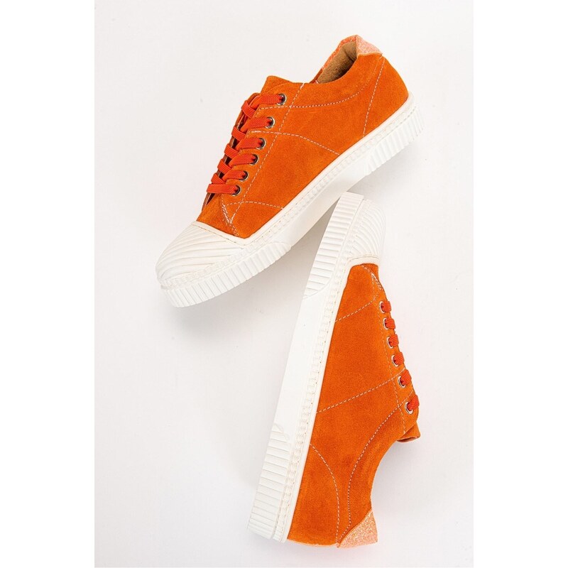 LuviShoes Lusso Women's Sneakers with Orange Suede and Genuine Leather.