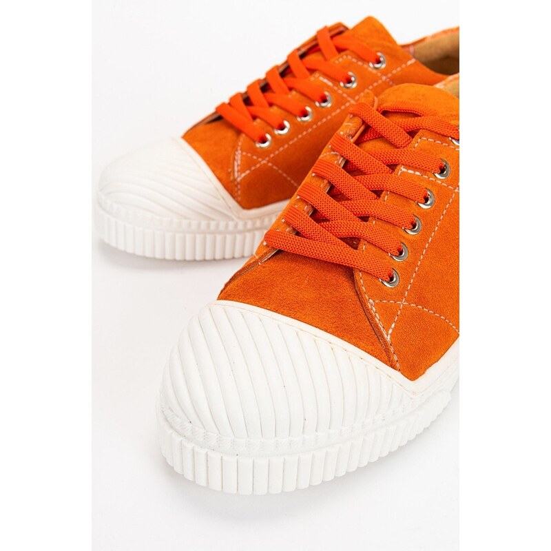 LuviShoes Lusso Women's Sneakers with Orange Suede and Genuine Leather.