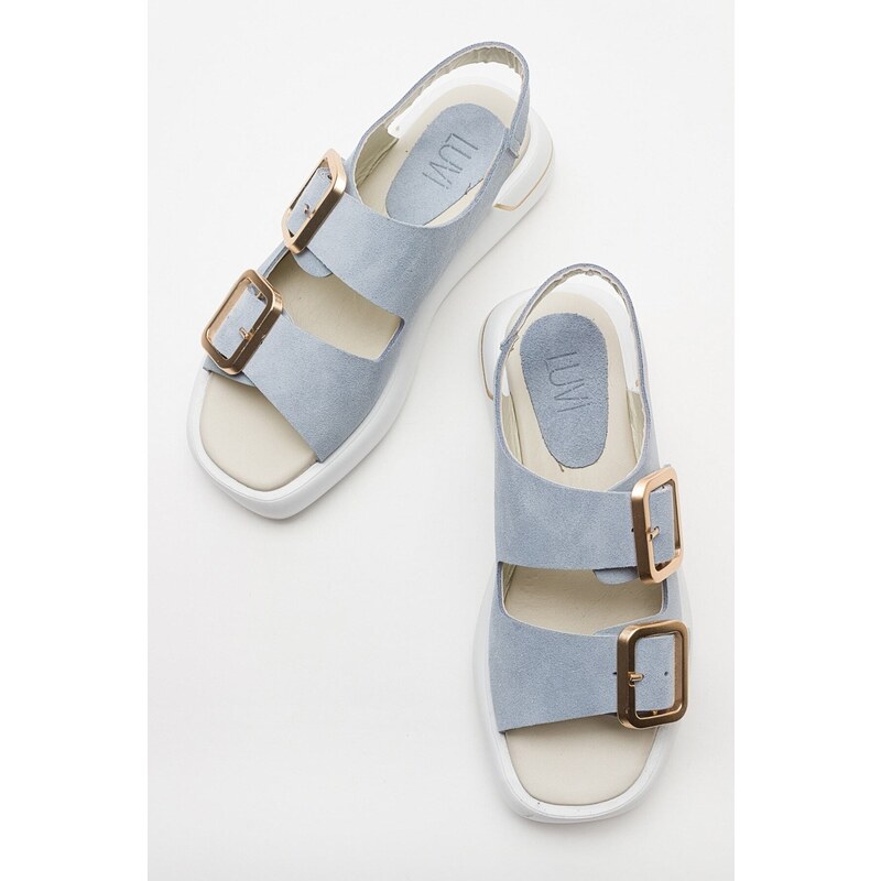 LuviShoes Baby Blue Suede Genuine Leather Women's Sandals