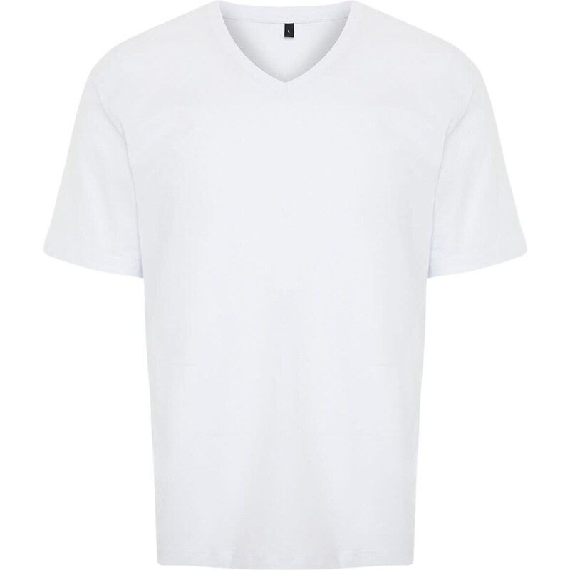 Trendyol White Regular/Normal Fit V-Neck Basic 100% Cotton T-Shirt