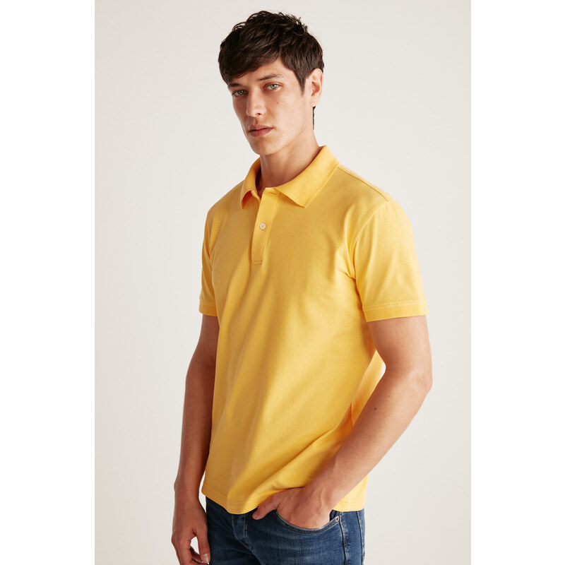 GRIMELANGE Chris Men's Regular Fit 100% Cotton Yellow Polo Neck T-shirt